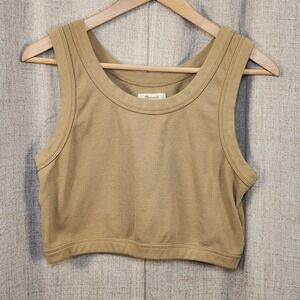 Madewell Cropped Tank Top Women's XL Tan Waffle Knit Sleeveless Layer Neutral